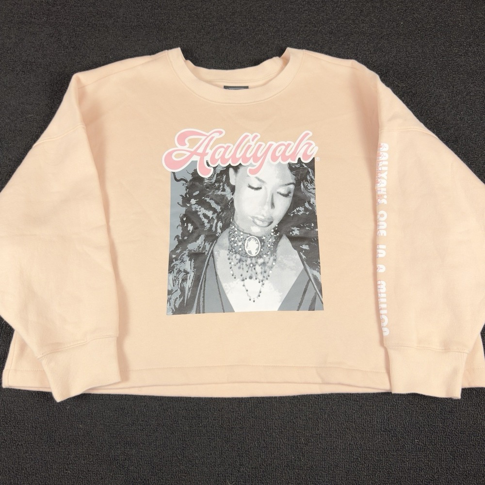 AALIYAH Branded Women's Medium Pink‎ Oversized Crop Graphic Sweatshirt 2XL